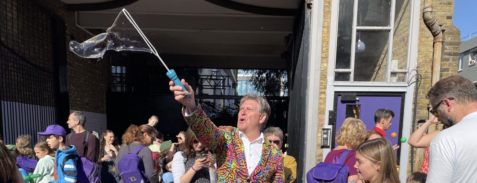 Man blowing bubbles
